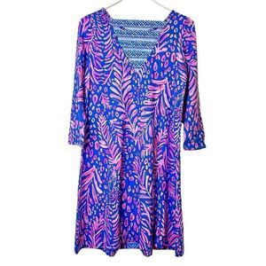 Lilly Pulitzer Tropical Jersey Knit 3/4 Sleeve Ophelia Swing Dress Multicolor XS